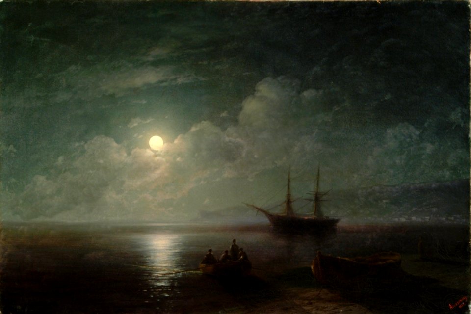 Иван К. Айвазовский - Морской пейзаж с полной луной (1857)