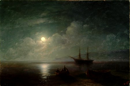Иван К. Айвазовский - Морской пейзаж с полной луной (1857)