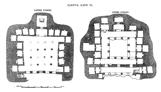 Ajanta Cave 6 plan. Free illustration for personal and commercial use.
