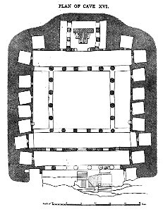 Ajanta Cave 16 plan. Free illustration for personal and commercial use.