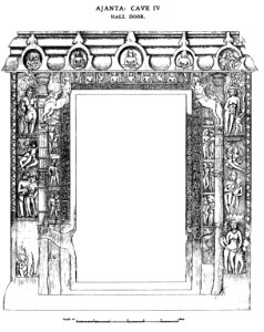 Ajanta Cave 4 Hall door. Free illustration for personal and commercial use.