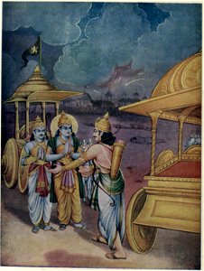Ajuna and Srikrishna meets Yudhistira after the death of Jayadhradha