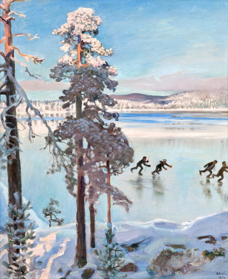 Akseli Gallen-Kallela (Finnish, 1865-1931), Skaters near the Shore of Kalela, 1896. Oil on canvas, 57 x 47 cm