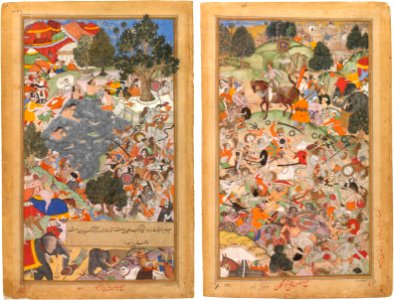 Akbarnama - Battle at Thaneshwar - double page