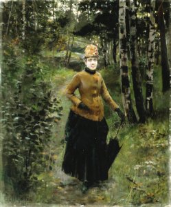 Akseli Gallen-Kallela - A Walk in the Forest, miss Thysell - Gösta Serlachius Fine Arts Foundation. Free illustration for personal and commercial use.