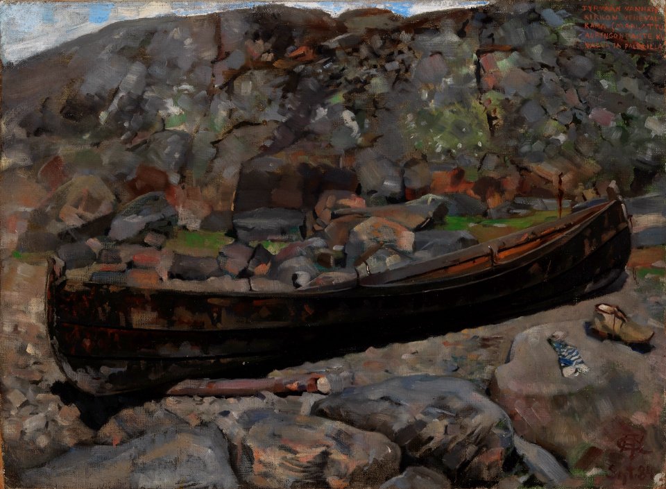 Akseli Gallen-Kallela - Boat on a Rocky Shore Near the Old Church in Tyrvää - Gösta Serlachius Fine Arts Foundation