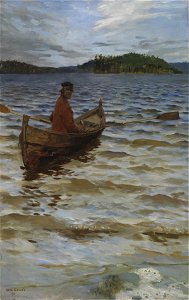 Akseli Gallen-Kallela - Rowing to the Shore - Gösta Serlachius Fine Arts Foundation. Free illustration for personal and commercial use.