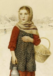 Albert Anker - Mädchen in Winterlandschaft. Free illustration for personal and commercial use.