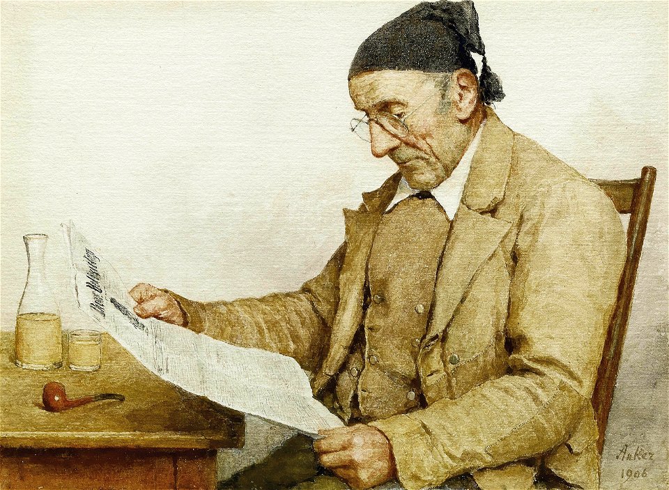 Albert Anker - Grossvater mit Zeitung