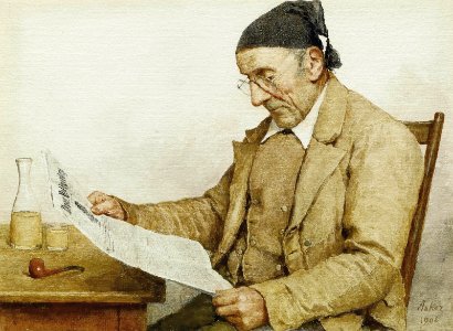 Albert Anker - Grossvater mit Zeitung
