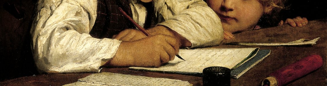 Albert Anker - Schreibender Knabe mit Schwesterchen - crop