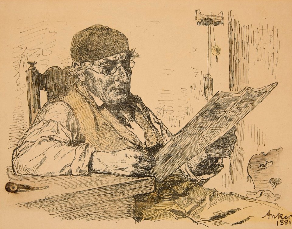 Albert Anker - Zeitung lesender Bauer