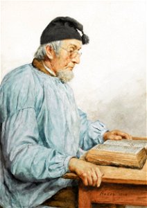 Albert Anker Lesender alter Bauer. Free illustration for personal and commercial use.