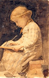 Albert Anker Mädchen mit Schiefertafel
