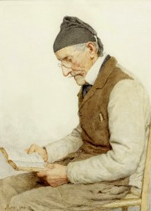 Albert Anker Sitzender Bauer beim Lesen 1904