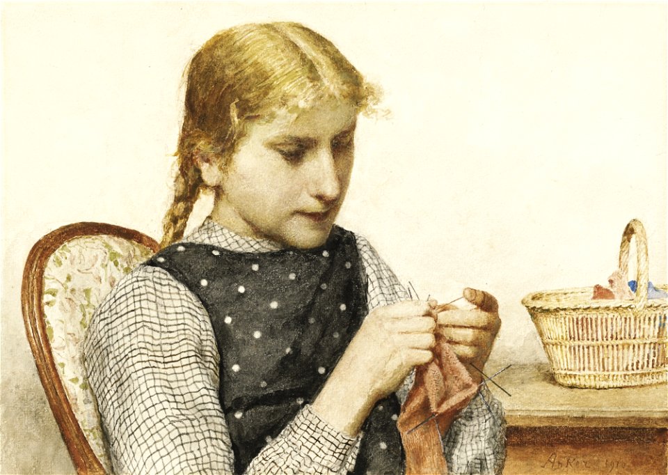 Albert Anker - Strickendes Mädchen (1910)
