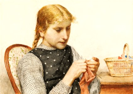 Albert Anker - Strickendes Mädchen (1910)