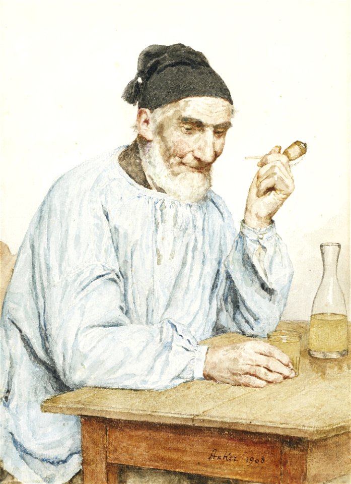 Albert Anker - Inser Bauer am Tisch (1908)