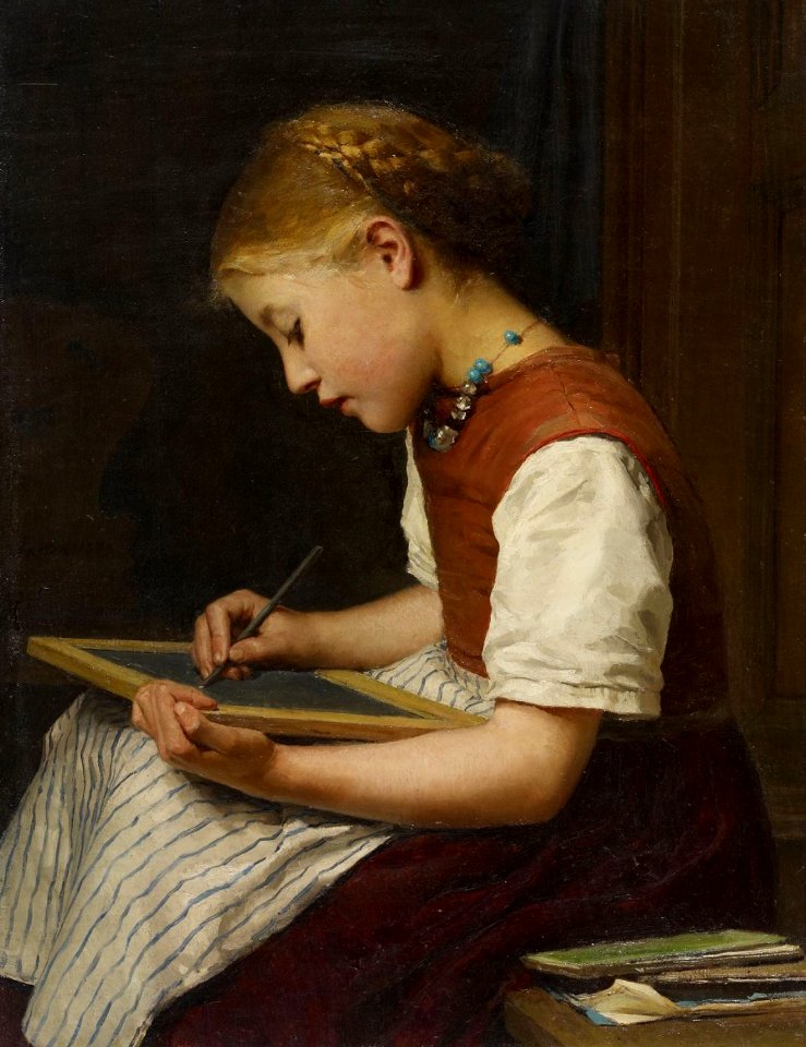 Albert Anker - Schulmädchen bei den Hausaufgaben