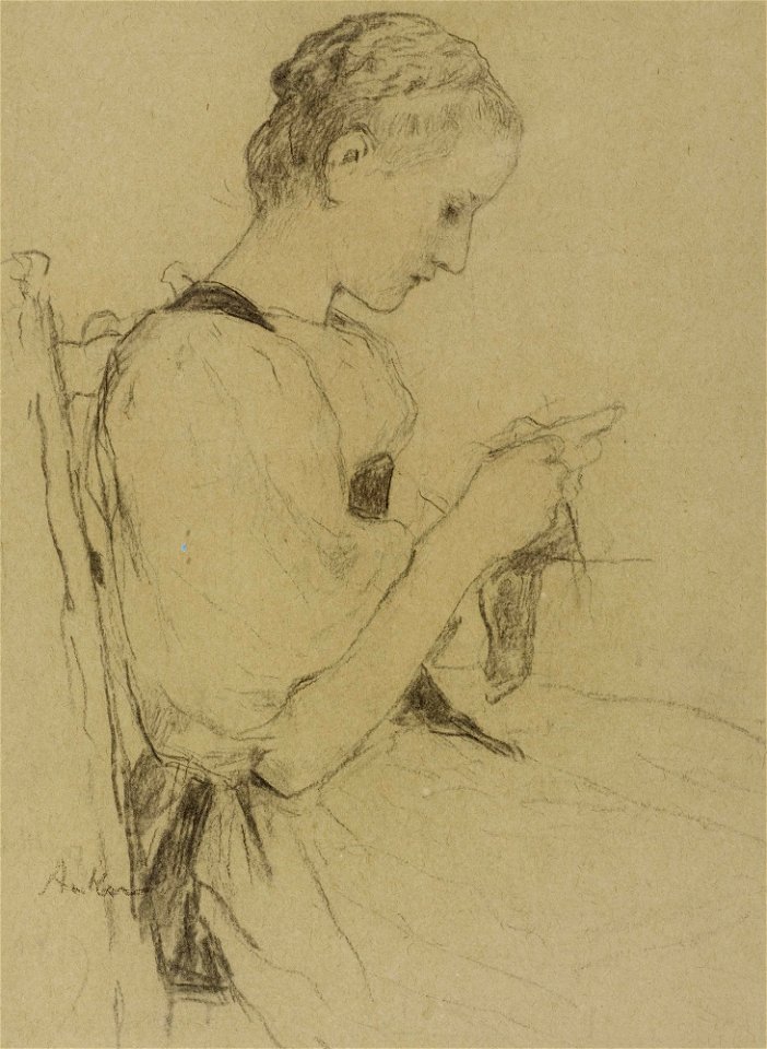 Albert Anker Sitzendes Mädchen beim Stricken