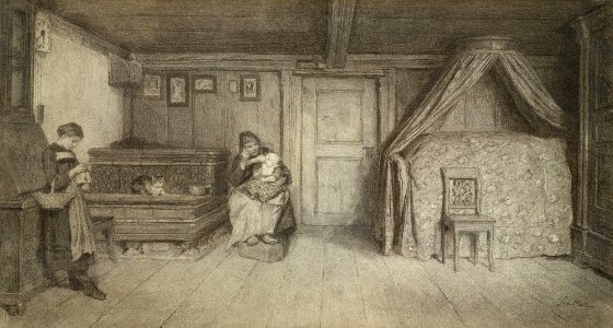 Albert Anker Familienszene in einem Interieur