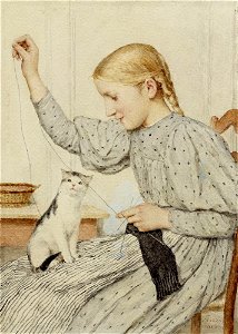 Albert Anker Sitzendes Mädchen mit einer Katze 1903
