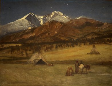 Albert Bierstadt - Indian Encampment - Evening. Free illustration for personal and commercial use.