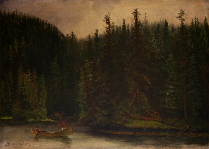 Albert Bierstadt - Indian Hunters in Canoe. Free illustration for personal and commercial use.