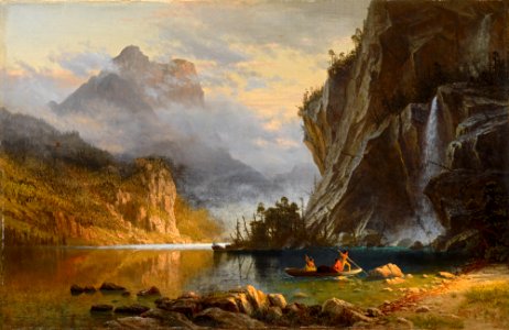 Albert Bierstadt - Indians spear fishing. Free illustration for personal and commercial use.