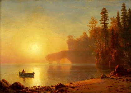 Albert Bierstadt - Indian Canoe. Free illustration for personal and commercial use.