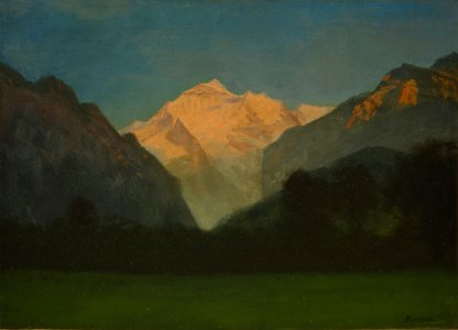 Albert Bierstadt - View of Glacier Park or Sunset on Peak. Free illustration for personal and commercial use.