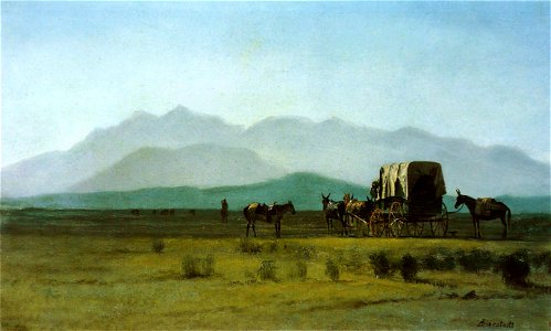 Albert Bierstadt - Surveyor's Wagon in the Rockies (1). Free illustration for personal and commercial use.