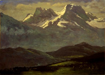 Albert Bierstadt - Summer Snow on the Peaks or Snow Capped Mountains. Free illustration for personal and commercial use.