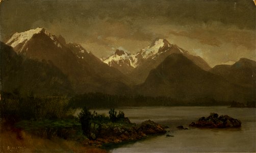 Albert Bierstadt - Untitled (mountains and lake). Free illustration for personal and commercial use.