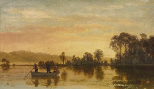 Albert Bierstadt - River Scene (1858). Free illustration for personal and commercial use.