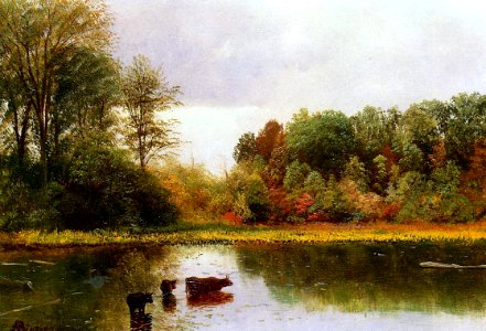 Albert Bierstadt Cows Watering In A Landscape