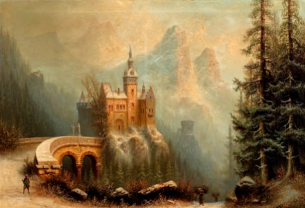 Albert Bredow Winterlandschaft mit Schlossanlage im Gebirge