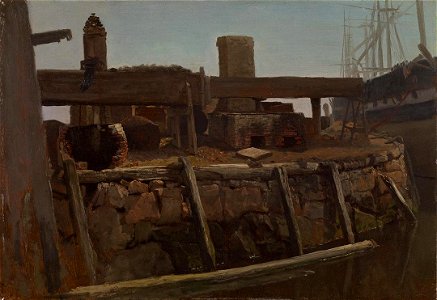 Albert Bierstadt - Wharf Scene with Ship at Dock - 2010.78 - Crystal Bridges Museum of American Art