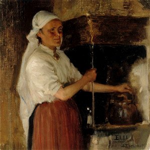 Albert Edelfelt - Elli Jäppinen at the Stove, study - A II 1509 - Finnish National Gallery