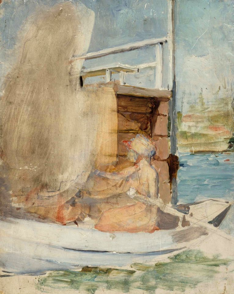 Albert Edelfelt - Nainen veneessä laiturin luona - A III 2005-4 - Finnish National Gallery