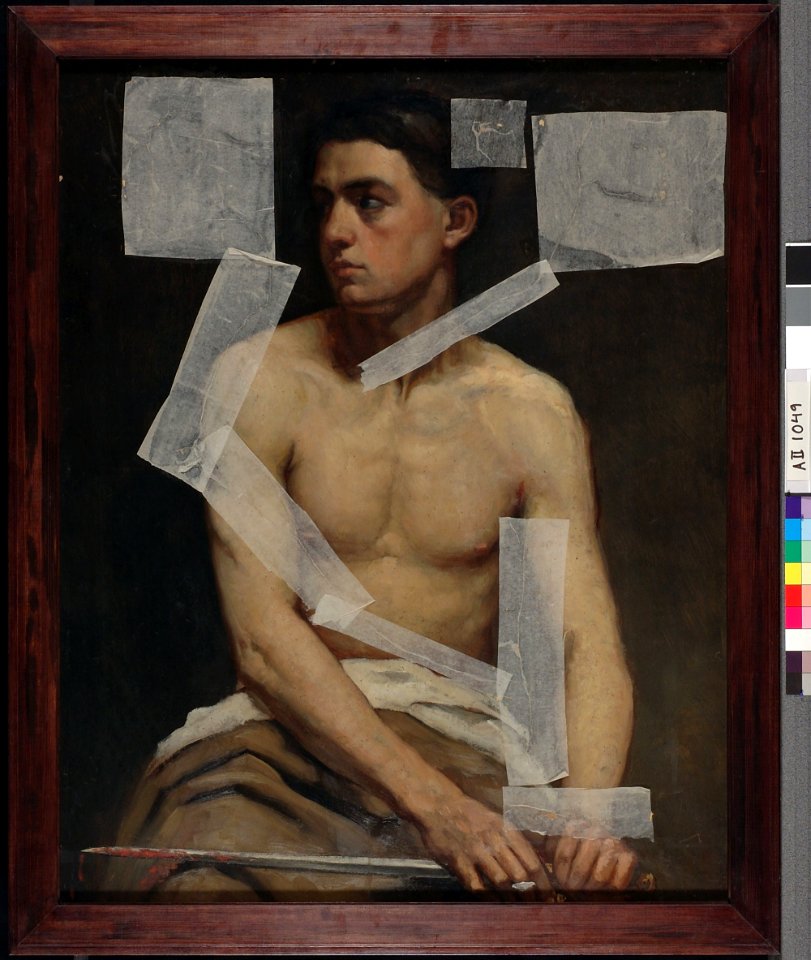 Albert Edelfelt - Seated Male Model Holding a Sword, Academy Study - A II 1049 - Finnish National Gallery