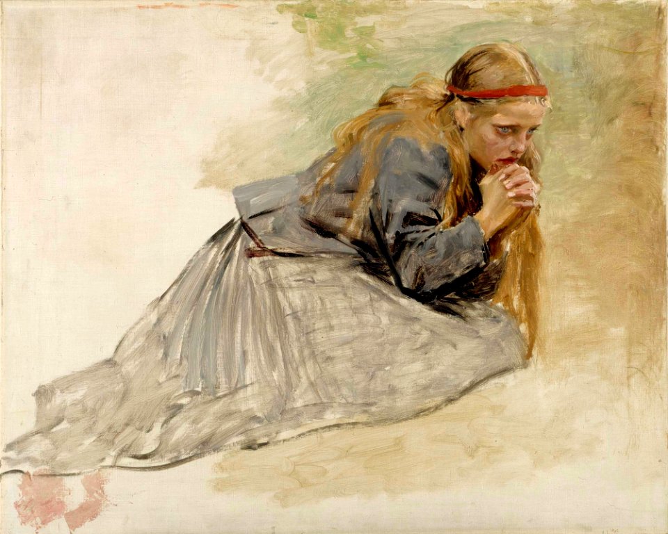 Albert Edelfelt - Mary Magdalene Kneeling, Study for the Christ and Mary Magdalene - A III 1969 - Finnish National Gallery