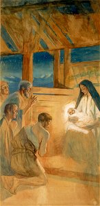 Albert Edelfelt - Paimenet kumartavat Jeesus-lasta, harjoitelma Vaasan kirkon alttaritauluun - A II 1684 - Finnish National Gallery