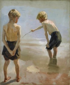 Albert Edelfelt - Study for the Boys Playing on the Shore (Boys Paying on the Shore, Study) - A II 1515 - Finnish National Gallery. Free illustration for personal and commercial use.
