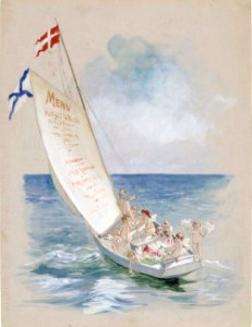 Albert Edelfelt - Purjevene myötätuulessa, ruokalistan luonnos - A III 2022-68 - Finnish National Gallery