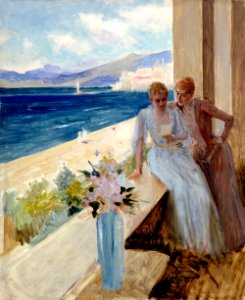 Albert Edelfelt - Taiteilijan vaimo ja Emilie von Etter parvekkeella Cannes'ssa - A III 1975 - Finnish National Gallery
