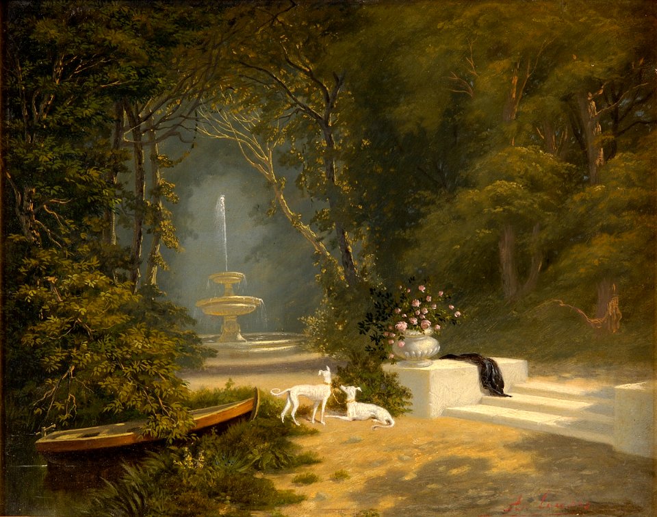 Albert F Laurens Parklandschaft mit zwei Windhunden