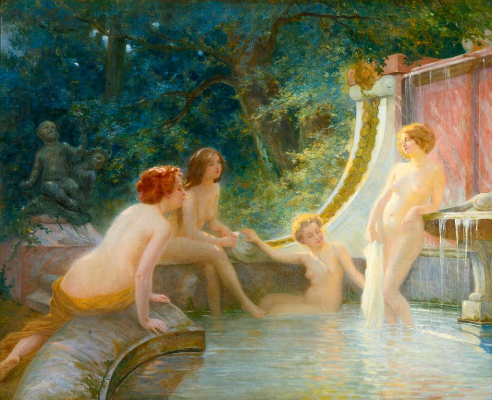 Albert Fourié - Young Bathers in a Fountain
