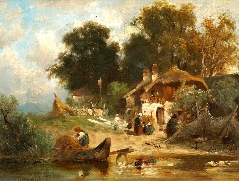Albert Kappis Fischerhäuser an einem Seeufer