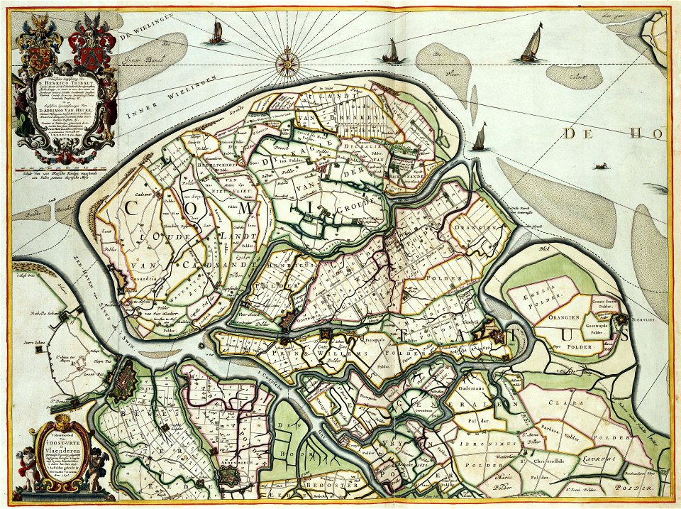 Atlas Van der Hagen-KW1049B11 071-t Meerderdeel van t OOST-VRYE in VLAENDEREN vertoonende doprechte gelegenh- der Landen, Fortressen, Schansen ende de nieuw bedijckte Polders